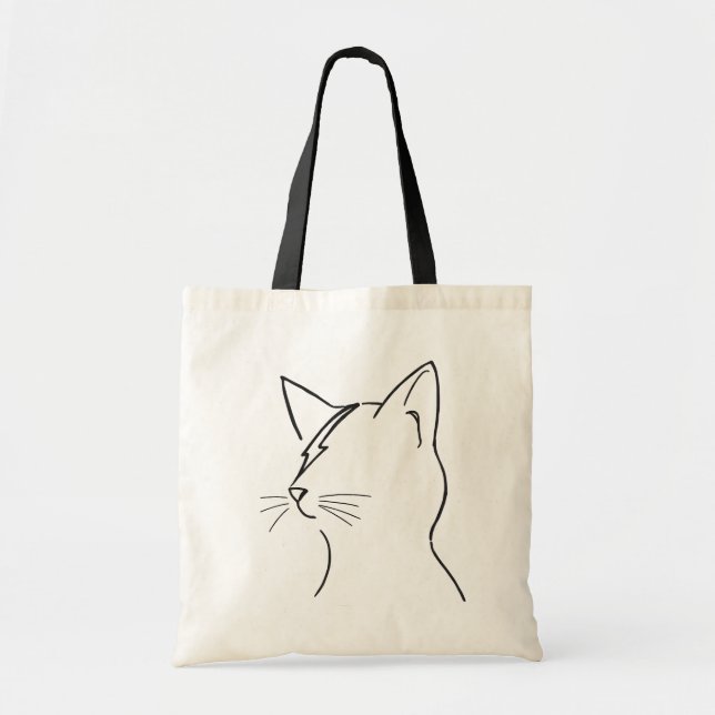 Minimalist Cat Lightning Bolt Line Art Modern Simp Tote Bag (Front)