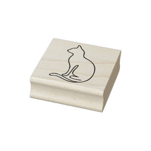 Minimalist Cat Line Art – Black Outline Silhouette Rubber Stamp