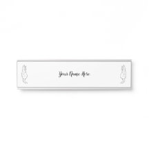 Minimalist Cat Line Art | Custom Name Plate