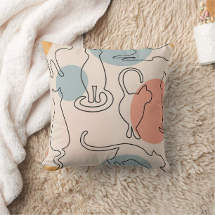 Minimalist Cat Line Art Pattern Cushion