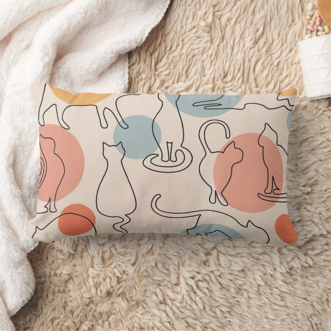 Minimalist Cat Line Art Pattern Lumbar Cushion (Blanket)