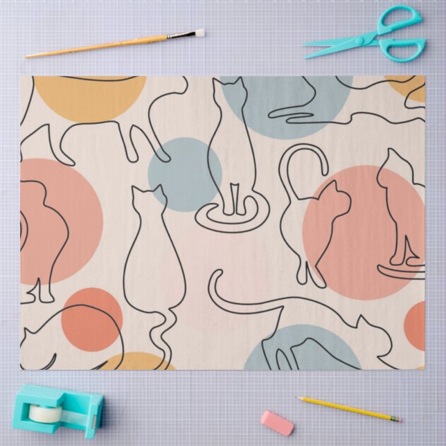 Minimalist Cat Line Art Pattern Tissue Paper (Craft)