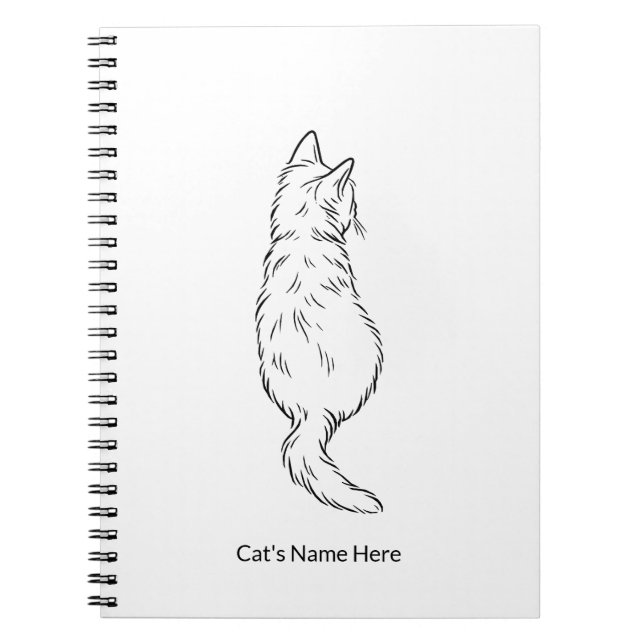 Minimalist Cat Line Art Personalized Name Notebook (Front)