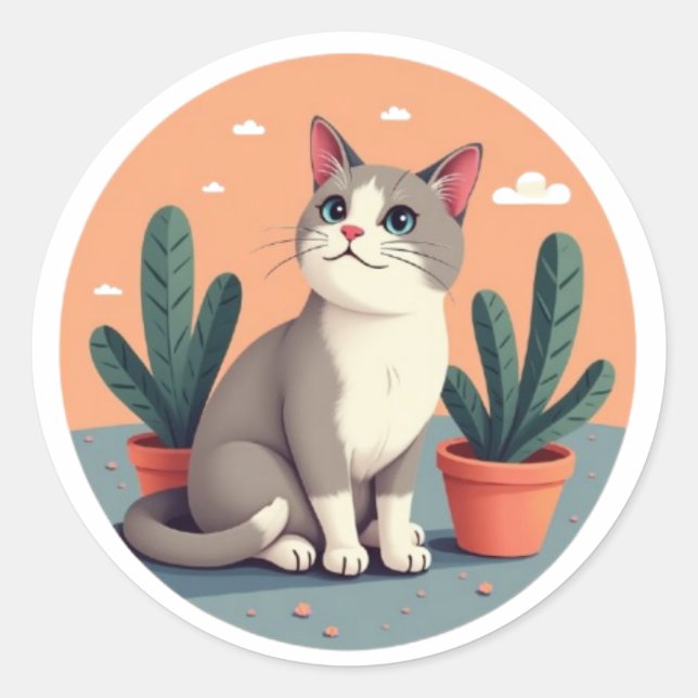 Minimalist Cat Lover Art  Classic Round Sticker (Front)
