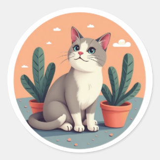 Minimalist Cat Lover Art  Classic Round Sticker