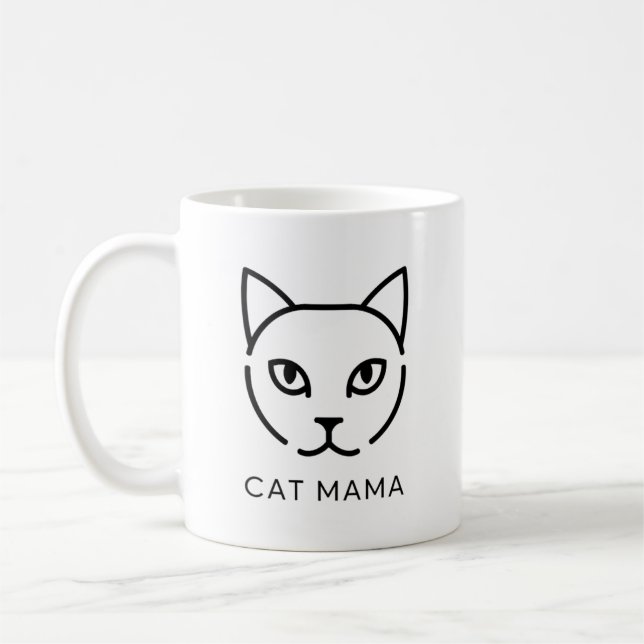 Minimalist "CAT MAMA" Mug | Cute Modern Cat Face  (Left)