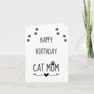 Minimalist Cat Mum Birthday Paw Print Heart  Card