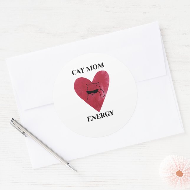 Minimalist cat mum energy classic round sticker (Envelope)
