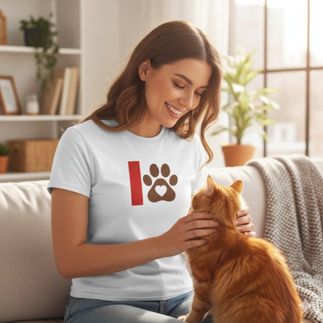 Minimalist Cat Mum T-Shirt - Brown Paw Print Heart (Creator Uploaded)