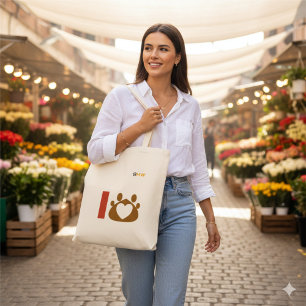 Minimalist Cat Mum Tote Bag - Brown Paw Print Hea 