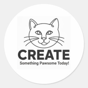 Minimalist Cat "Pawsome" Inspiration Classic Round Sticker