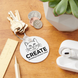 Minimalist Cat "Pawsome" Inspiration Key Ring