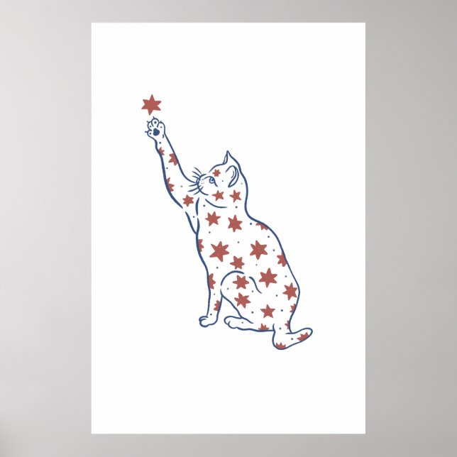 Minimalist Cat Reaching Star Print Whimsical Cute (Front)