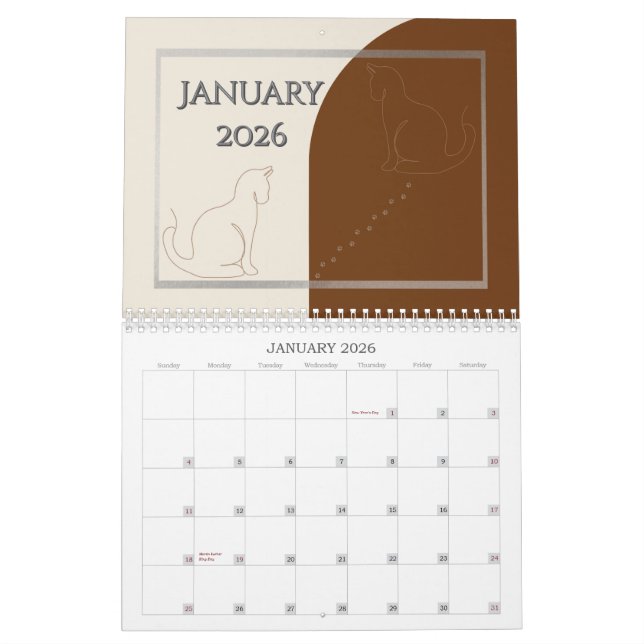 Minimalist Cat -Themed 2026 Desk Calendar Template (Jan 2026)