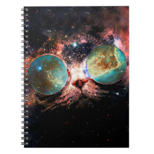 Minimalist cat with sunglasses in space notebook