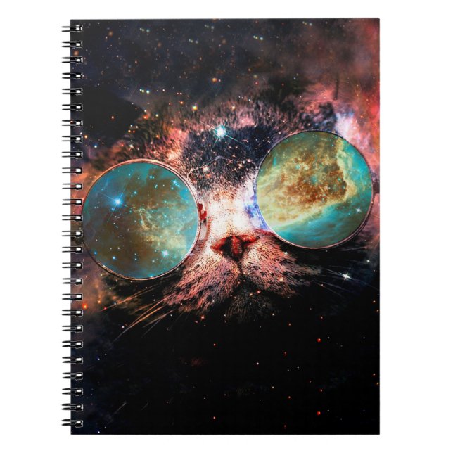 Minimalist cat with sunglasses in space notebook (Front)