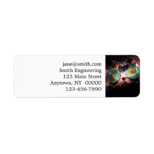 Minimalist cat with sunglasses in space return address label