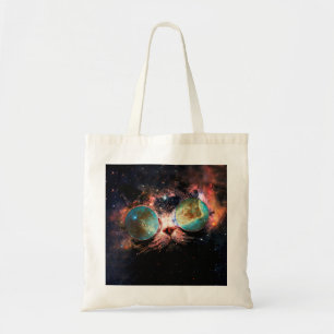 Minimalist cat with sunglasses in space tote bag