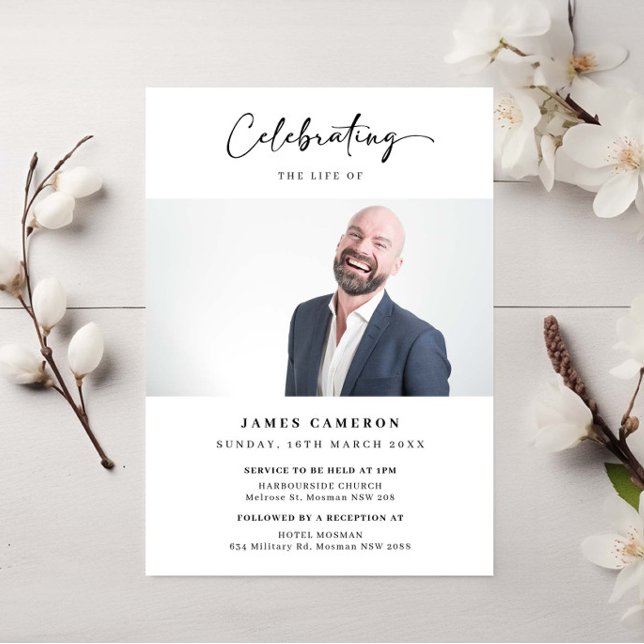 Minimalist Celebration of Life Funeral Photo Invitation (Creator Uploaded)
