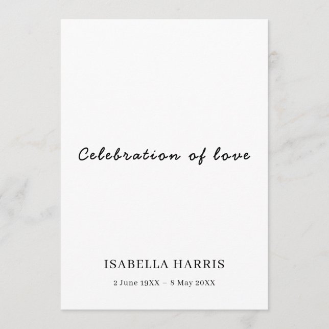 Minimalist Celebration of Life Service Design Program (Front)