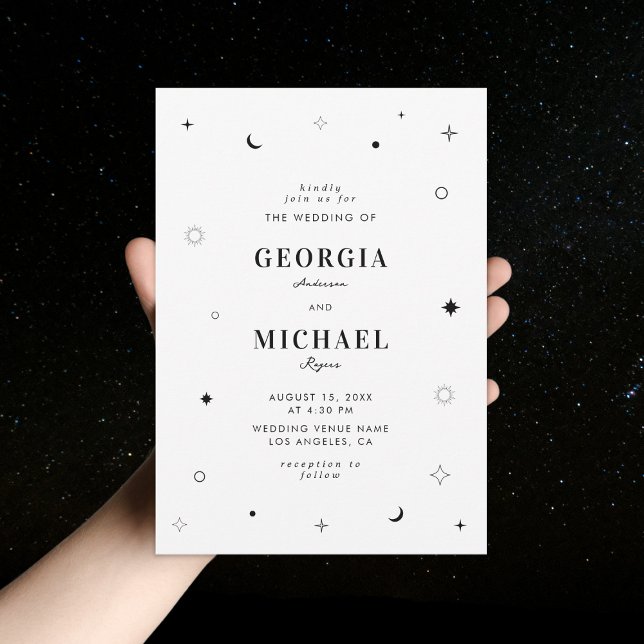 Minimalist Celestial Black & White Photo Wedding Invitation (Creator Uploaded)