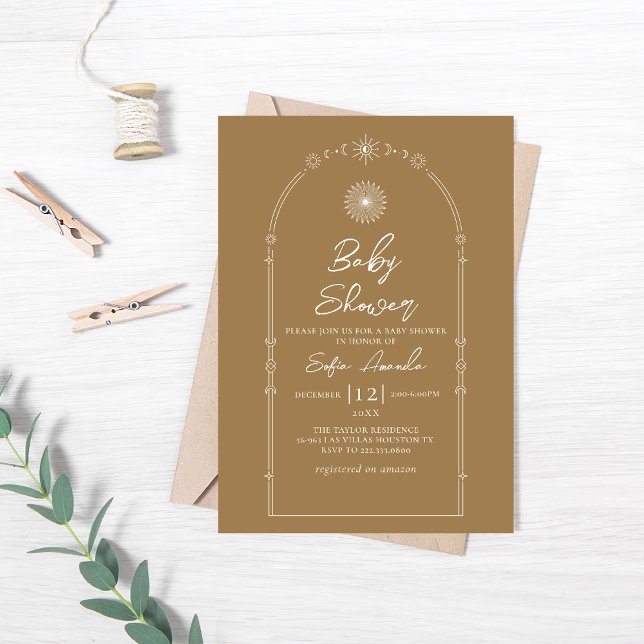 Minimalist Celestial Monoline Mandala Baby Shower Invitation (Creator Uploaded)