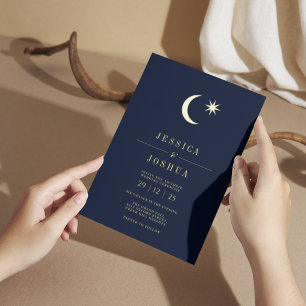 Minimalist Celestial Navy Star Moon Golden Foil 