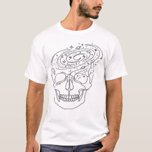 Minimalist Celestial Skull Galaxy Line Art Graphic T-Shirt