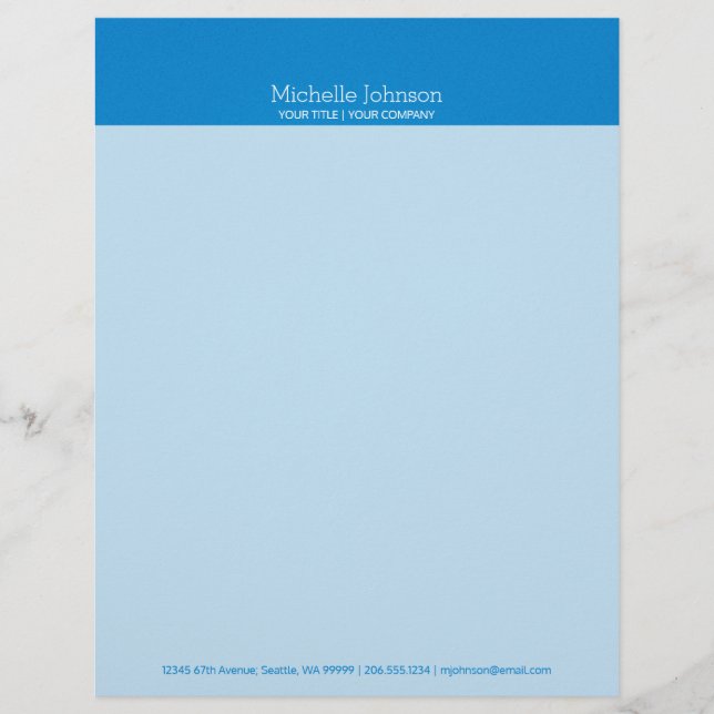 Minimalist Cerulean Blue Grainy Texture Custom Letterhead (Front)