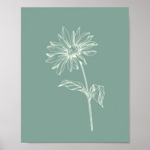 Minimalist Chamomile Flower Drawing Sage Green Poster