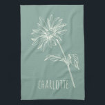 Minimalist Chamomile Flower Sage Green Name Tea Towel<br><div class="desc">Minimalist Chamomile Flower Sage Green Name Kitchen Towel</div>