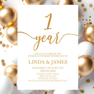 Minimalist Champagne 1st Wedding Anniversary Invitation