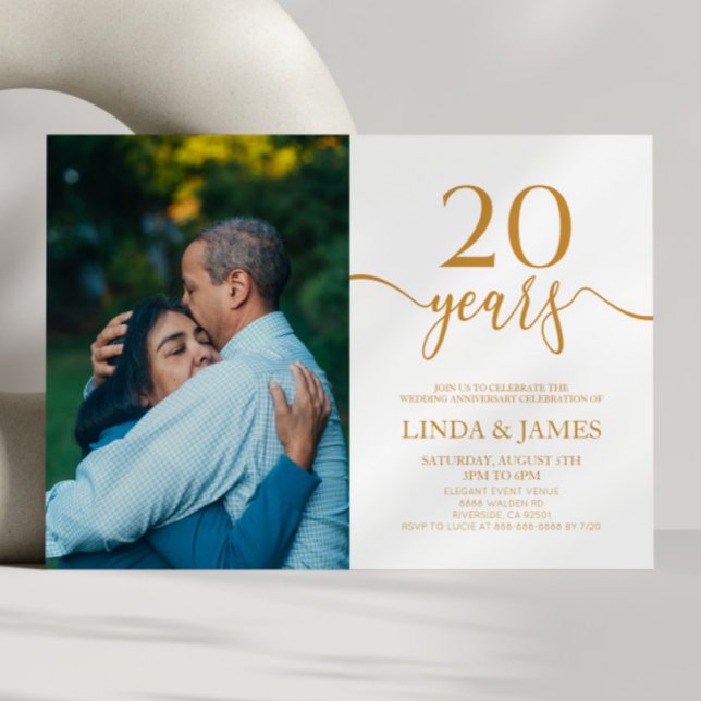 Minimalist Champagne 20th Wedding Anniversary Invitation (Creator Uploaded)