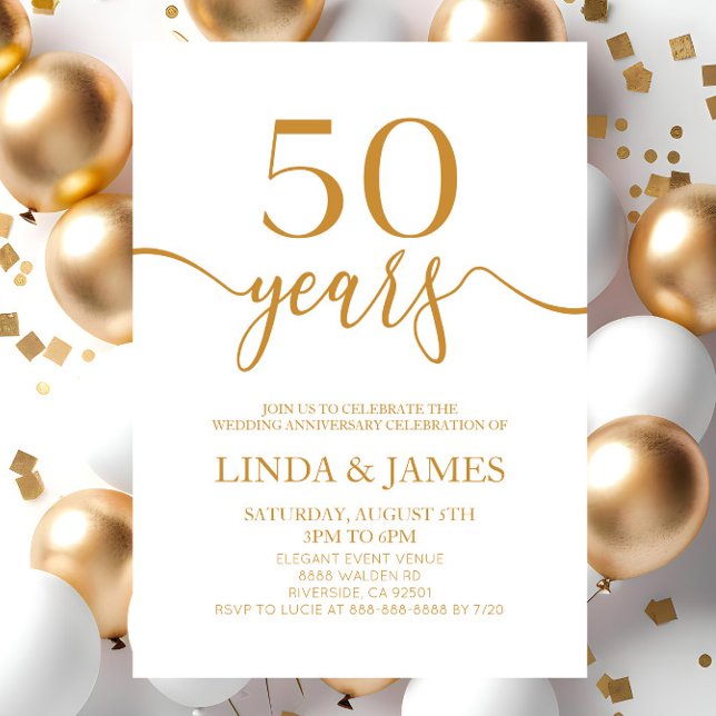 Minimalist Champagne 50th Wedding Anniversary Invitation (Creator Uploaded)
