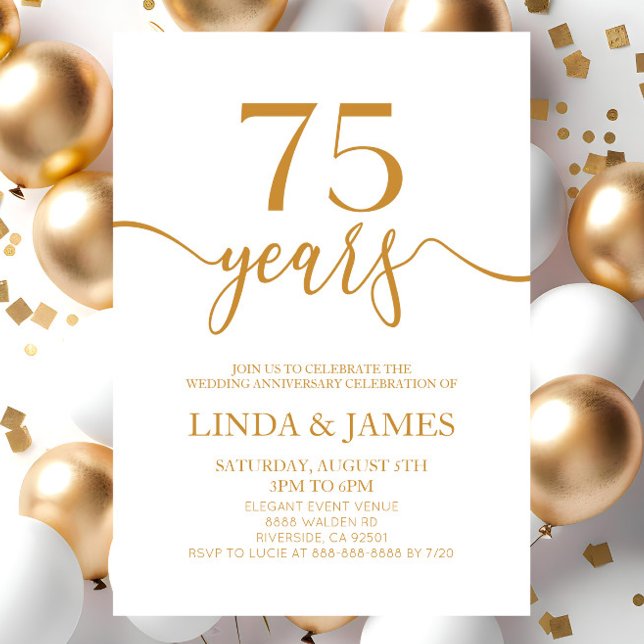 Minimalist Champagne 75th Wedding Anniversary Invitation (Creator Uploaded)