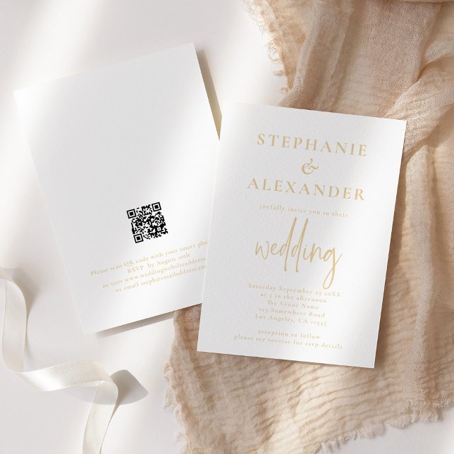 Minimalist Champagne Gold QR Code Wedding Invitation (Creator Uploaded)