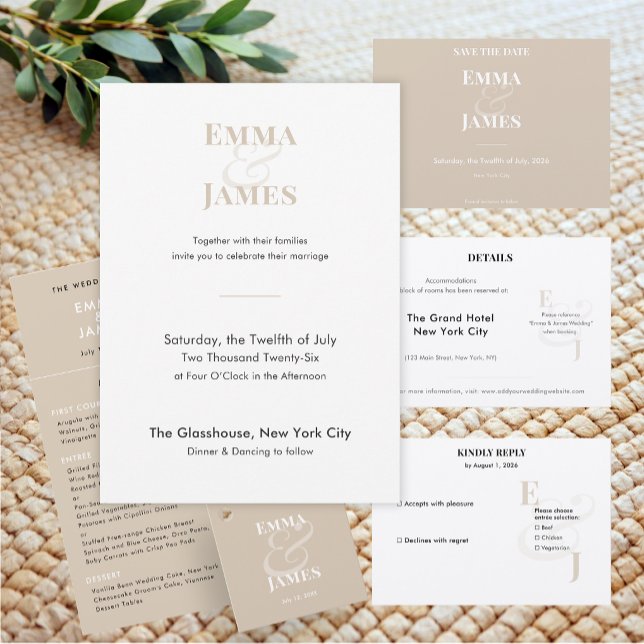 Minimalist Champagne Small 2 RSVP Card | QR Code (Warm champagne RSVP card with refined minimalist typography for an elegant response.)