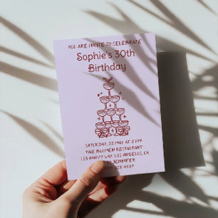 Minimalist Champagne Tower 30th Birthday Party Invitation