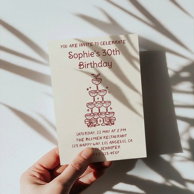 Minimalist Champagne Tower 30th Birthday Party     Invitation (Creator Uploaded)