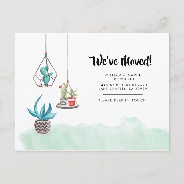 Minimalist Change of Address Boho Plants Moving Announcement Postcard (Front)