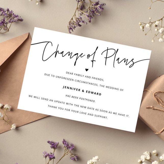Minimalist Change Of Plans Wedding Update White Invitation (Creator Uploaded)