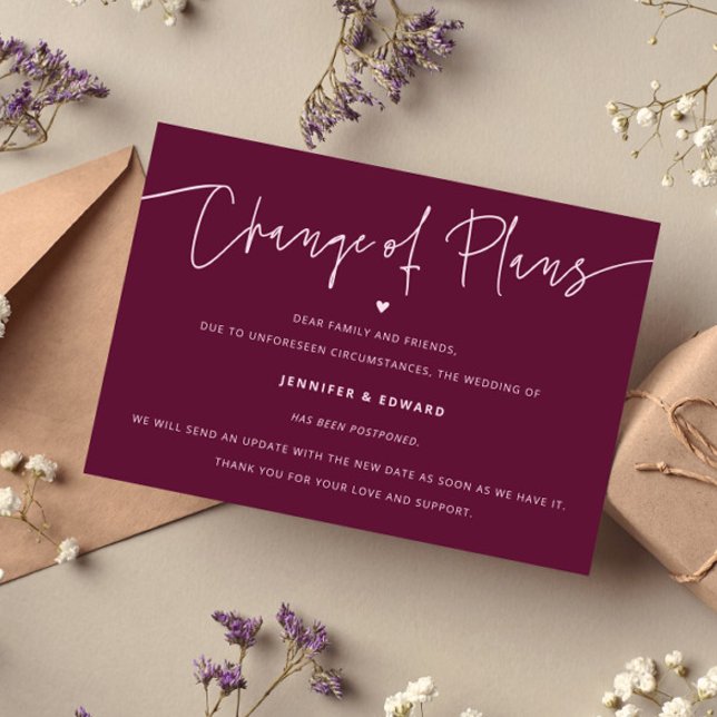 Minimalist Change Plans Wedding Update Cranberry Invitation (Creator Uploaded)