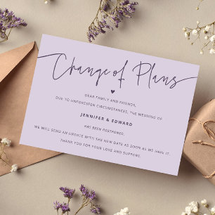 Minimalist Change Plans Wedding Update Purple Invitation