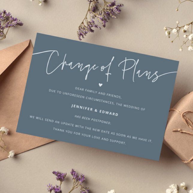 Minimalist Change Plans Wedding Update Slate Blue Invitation (Creator Uploaded)