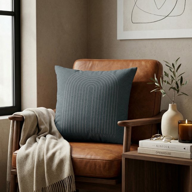 Minimalist Charcoal Blue Arch Line Art Quiet Luxur Cushion (Minimalist Charcoal Blue Arch Line Art Quiet Luxur Throw Pillow)