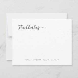 Minimalist Charcoal Dark Gray Family Stationery Card