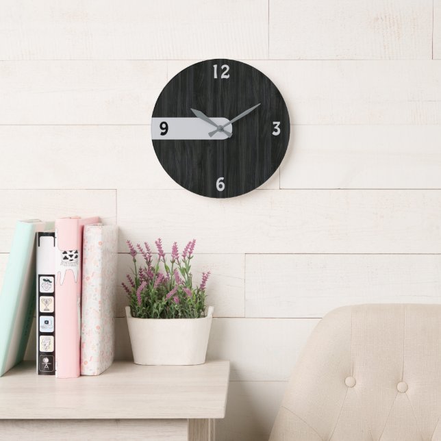 Minimalist Charcoal Wood Grain Wall Clock (Reading Room)
