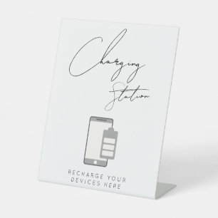Minimalist charging station wedding sign