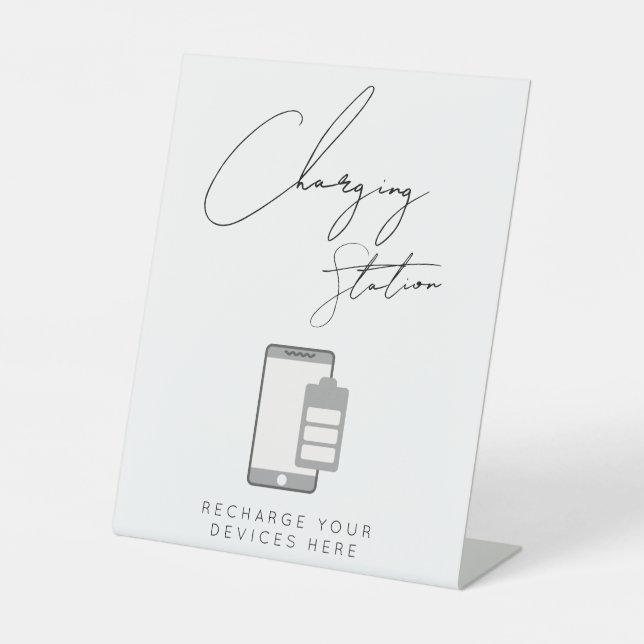 Minimalist charging station wedding sign (Front)