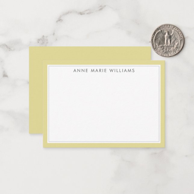 Minimalist Chartreuse Two Border Name Note Card (Front/Back In Situ)
